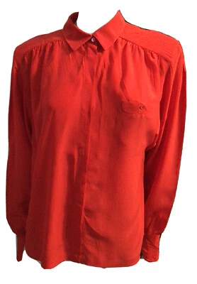 Blusa Camisa Vintage Anos 80 Liz Claiborne Seda Vermelha Manga Longa Botão Frontal Tamanho 12 - Imagem 1 de 4