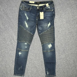 New Judy Blue Moto Biker Jeans Womens 11/30 Skinny Fit Distressed Stretch Grunge - Picture 1 of 8