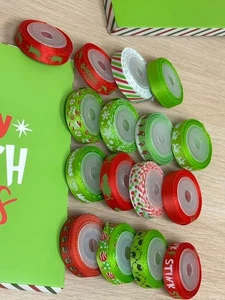 16 Rolls 80 Yards Christmas Grinch Ribbon Gift Wrap Grosgrain Plaid Snowflake De - Picture 1 of 19