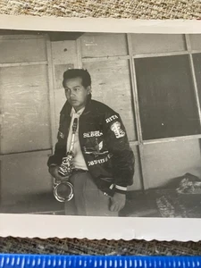 1960's Photo Saxophone Playing US Air Force Airman Embroidered Jacket USAF Devil - Picture 1 of 4