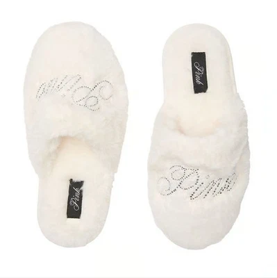 PINK Victoria's Secret Faux Fur Closed Toe Bling Logo Slippers Women Size L 9-10 - Image 1 of 4
