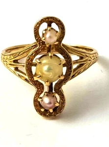 Vintage Pearl Ring in 10k Gold, 1910's, Vintage Jewelry - Picture 1 of 5