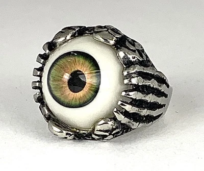 Anillo estilo motociclista marrón globo ocular esqueleto mano talla 7 acero inoxidable 80 para hombre Foto 1 de 4