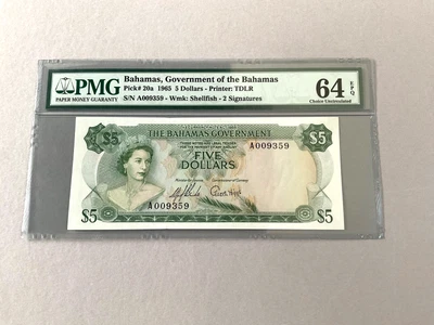 Bahamas 5 dólares P-20a 1965 PMG 64 EPQ Foto 1 de 4
