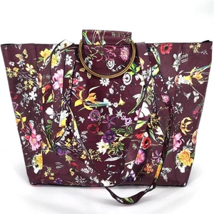Burgundy Vinyl Floral Tote Bag - Picture 1 of 7