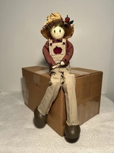 Scarecrow Doll Straw Hat Apple Themed Shelf/Ledge Sitter Figurine - Picture 1 of 15