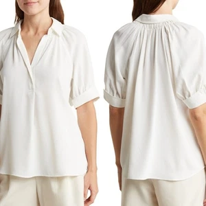 NWT Max Studio London Short Sleeve Blouse in Kent BLUE Women’s 3X cuff sleeve - Picture 1 of 14