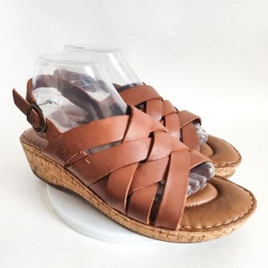 Born Laila Cork Wedge Heels Slingback Leather Strappy Sandals Size 10 Comfort - Picture 1 of 12