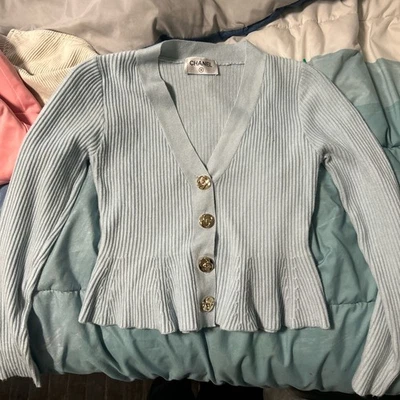 Woman’s Chanel Light Blue Cardigan size S - Image 1 of 3