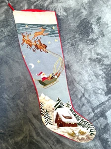 34in XL Needs Repair Needlepoint Christmas Stocking Santa Reindeer - Picture 1 of 10