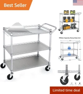 Heavy Duty Rolling Cart with 3 Shelves - NSF Rolling Carts with Wheels, Gray - Picture 1 of 8