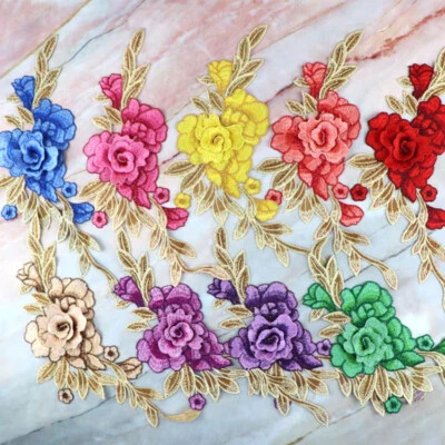 On  Iron Badge Rose Embroidery Applique Embroidered Sew Flowers Clothes Patch▽ - Image 1 of 4