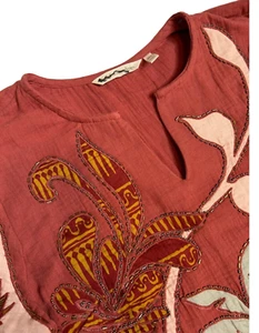 NWOT Soft Surroundings Size Petite XS Tierra Gauze Burnt Orange Beaded Palm Tree - Picture 1 of 8
