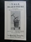 Antique 1900's YALE Fruit Lard Tincture Press Brochure Ad /Michigan Drug Detroit