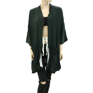 Closed Floral Embroidered Robe Beach Cardigan Coverup Tunic Top Green S 191059 - Picture 1 of 5
