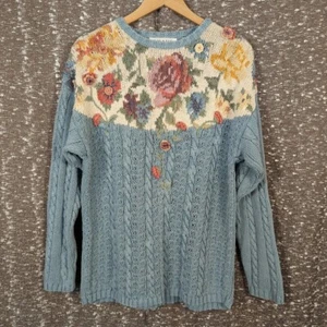 Suéter Vintage Chaus Floral Tejido Grandmacore Azul Para Mujer XL - Imagen 1 de 8