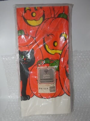 Cubierta de mantel Embajador vintage Halloween calabaza gatos negros 54x102 sello Foto 1 de 4