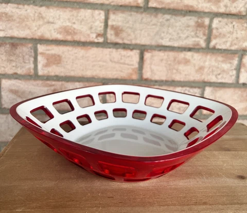 Vintage Italian Two Layer MCM Red and White Guzzini Bread Basket Cover