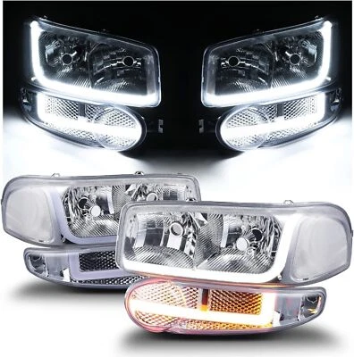 Faros cromados tubo LED DRL Switchback para GMC Sierra Yukon 2002-2006 Foto 1 de 4