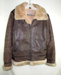 St. Johns Bay Flight Aviator Bomber Jacket Men`s Med. Brown Leather Sherpa Lined - Picture 1 of 18