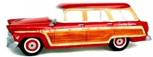 Dept. 56 1955 Ford Country Squire Red Station Wagon w. Sign Snow Village 54950 - Picture 1 of 10