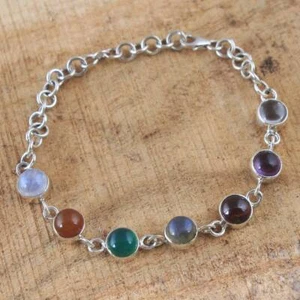 Amethyst, Garnet, Onyx, Gemstone Bracelet,925 Sterling Silver,Handmade Bracelet - Picture 1 of 8