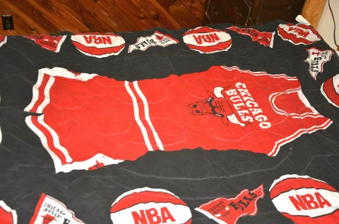 Vtg Chicago Bulls Air Jordans Twin Sz Comforter NBA Basketball Blanket Bedspread Cover