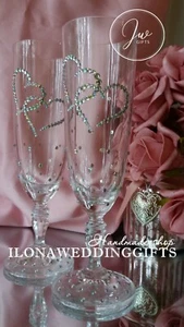 Swarovski Crystal Personalized Wedding Toast Flute Bling Sparkle Mr Mrs Romantic - Picture 1 of 1