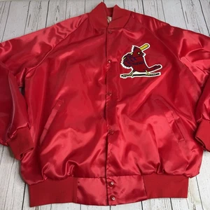 Vintage 80s 90s St Louis Cardinals MLB Baseball Red Satin Bomber Jacket Mens XL - Picture 1 of 12
