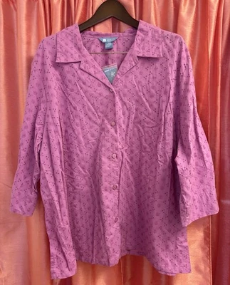 Camisa Koret Ojales Púrpura Talla 24W 100% Algodón Abotonada Nueva Con Etiquetas Foto 1 de 4