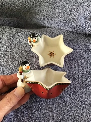 Villeroy & Boch Christmas Nut Dish SNOWMAN Snowflake Candy Dish Set Table  Lot 2 - Image 1 of 4