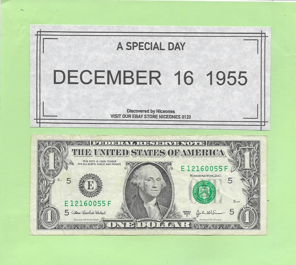 DECEMBER 16, 1955 .. 2003A $1  E 1216 0055 F .... BIRTHDAY NOTE    12-16-0055 - Image 1 of 1
