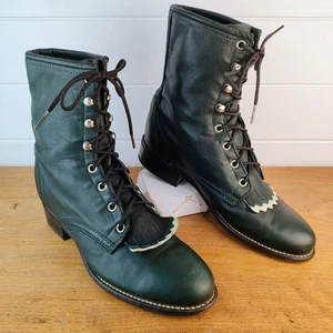 Laredo Women's Forest Green Leather Victorian Granny Kiltie Boots US 7 M Prairie - Picture 1 of 18
