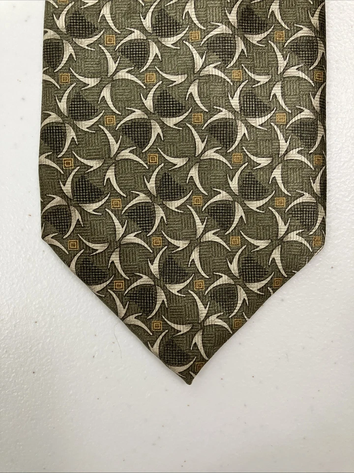 Corbata para hombre Carlos De Venezia verde geométrica hecha a mano 100 % seda Foto 1 de 4