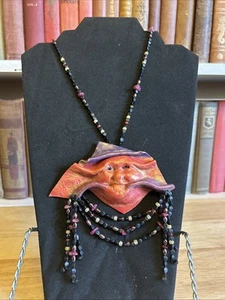 Vintage Buckman Artisanal Necklace Handcrafted Leather And Beads 24” - Picture 1 of 8