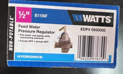 Watts B1156F 1/2" Bronze High Capacity Feed Water Pressure Regulator 0950000 - Image 1 of 4