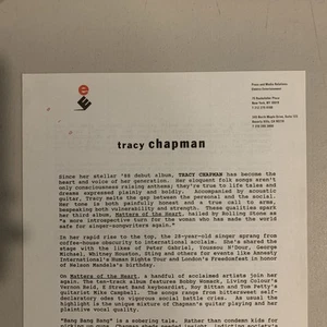 Tracy Chapman, del kit de prensa para álbum Matters Of The Heart, biografía del artista/álbum - Imagen 1 de 1