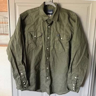 Camisa de trabajo Wrangler de inspiración vintage Brushpopper Western Snap, verde cazador, XL Foto 1 de 4