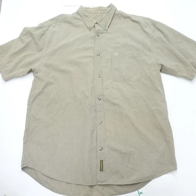 Timberland Shirt Mens XL Green Beige Check Cotton Logo Short Sleeve Button-Down - Image 1 of 4
