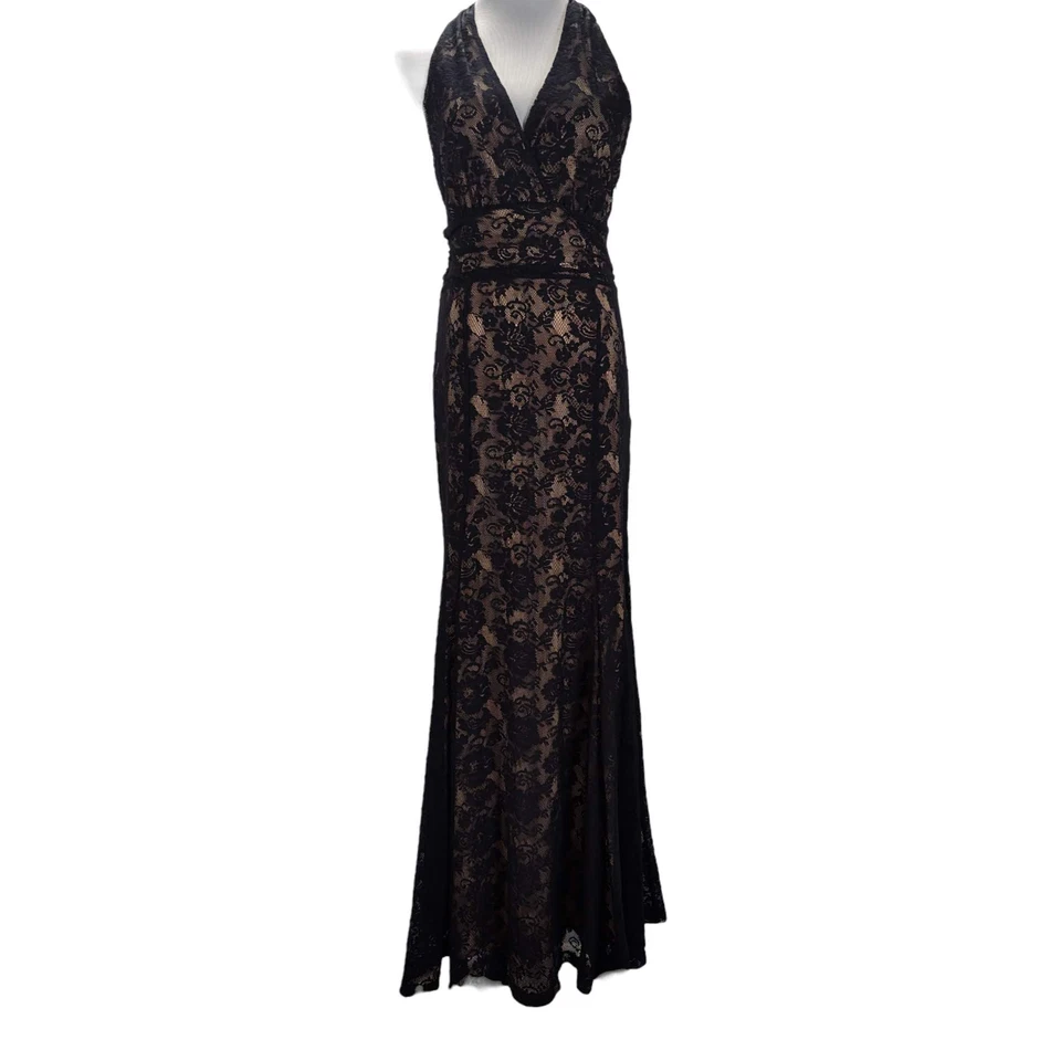Vintage 90s Newport News Lace Overlay Formal Dress Size 10 Black Stretch Mermaid - Image 1 of 4
