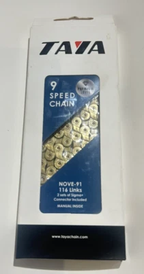 Chaîne De Vélo Taya 9 Vitesse Premium Level 116 Links 9 Speed Chain Gold Foto 1 de 4