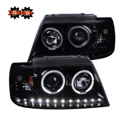 02-05 Ford Explorer Lente Ahumada Negro Proyector Faros Doble LED Halo DRL Foto 1 de 4