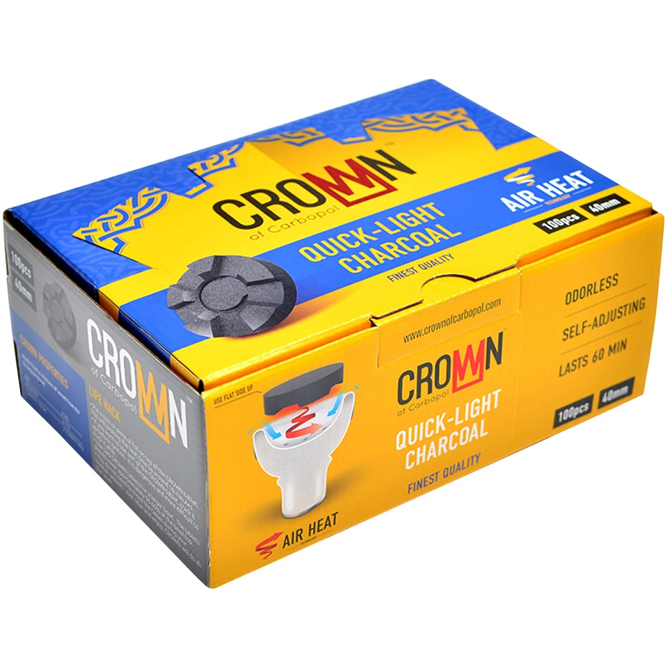 Carbopol Crown Shishakohle 40 mm selbstzündend 100 Stück Air Heat (Box) - Bild 1 von 1