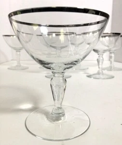 Set of 7 - MCM Glastonbury - Lotus Prelude Platinum Trim Champagne Glass/Sherbet - Picture 1 of 11