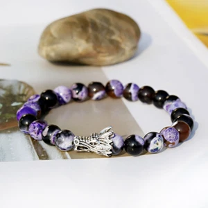 Elastic Silver Dragon Bracelet Multicolor Stone Beaded Bracelet for Men Women - Picture 1 of 19