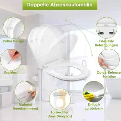 Toilettendeckel Duroplast | Absenkautomatik | Klobrille | WC-Sitz | D Form weiß - Bild 1 von 4