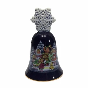 Avon Bell Christmas 1987 Children Caroling Winter Blue Gold Trim Snowflake EUC - Picture 1 of 8