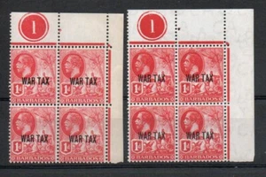 BARBADOS SG 197-8 1917 WAR TAX PLATE BLOCKS OF 4. MNH - Picture 1 of 2
