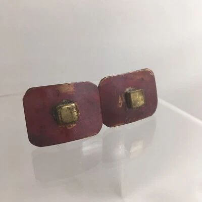 Copper Gold Square Abstract Cufflinks Mixed Metal Modern Brutalist Geometric H1 - Image 1 of 4