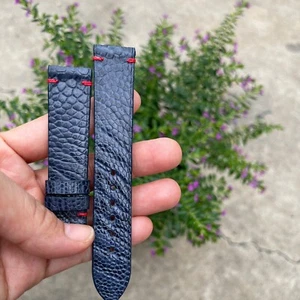18/16mm Padded  Blue  Genuine OSTRICH Leg LEATHER SKIN WATCH STRAP BAND - Picture 1 of 15
